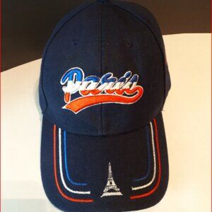 Paris France Ball Cap Navy Blue with Red White and Blue Embroidery Adjustable